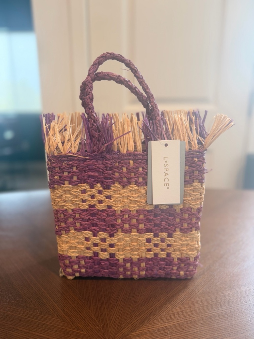NWT L*Space Berry and Natural Woven Straw Tote Bag